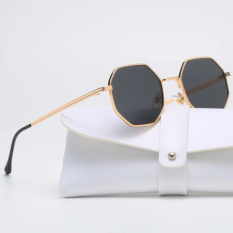 Polygon Metal Sunglasses Vintage Frame For Women