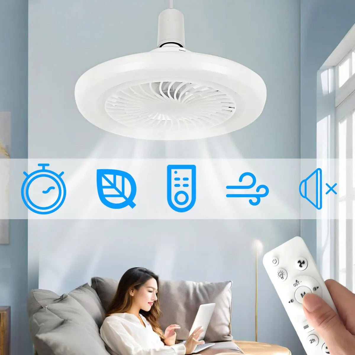 LED Ceiling Fan Light E27 With Remote Control Dimming 3-speed Ddjustable Wind