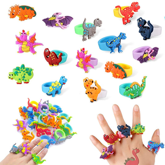 12pcs Cartoon Dinosaur Rubber Rings Soft Dino Ring Kids