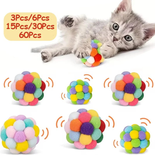Cat Toys Balls with Bells Color Cat Pom Pom Balls