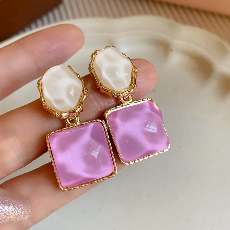 Purple Square Resin Dangle Earrings for Women