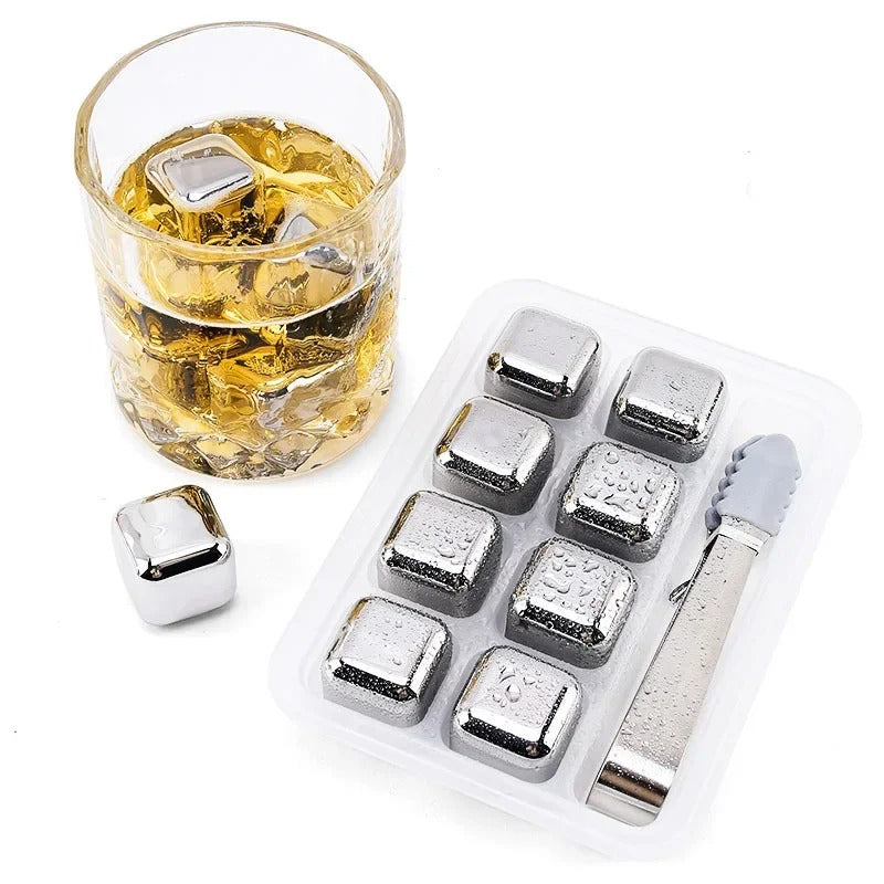 4/6/8 Pcs Stainless Steel Ice Cubes Set Reusable Chilling Stones