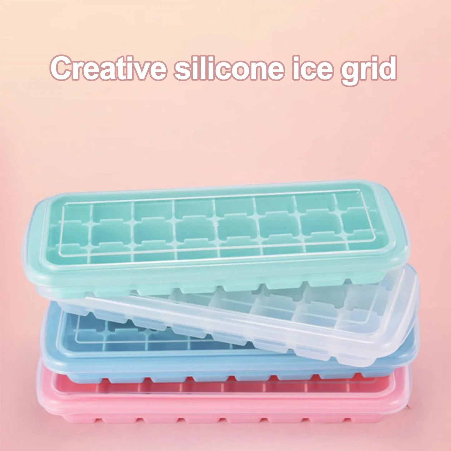 Silicone Ice Cubes Tray with Lid 24 Cubes Jelly Maker frozen Molds Easy-Release