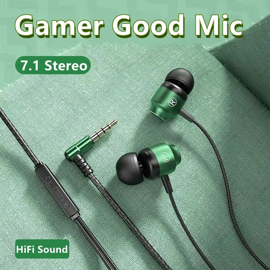 Gamer Wired Headphones Gaming Wired Earphone Metal HiFi Bass Stereo 3.5mm Earphone