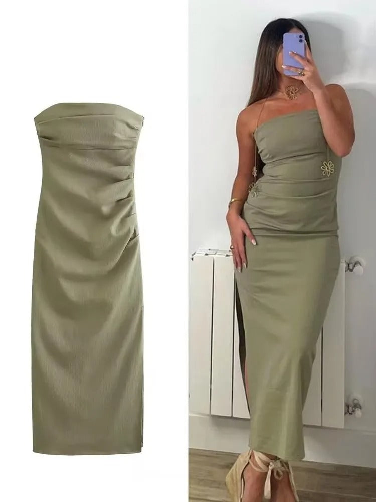 Tube Top Pleated Women Dresses Sexy Sleeveless Backless