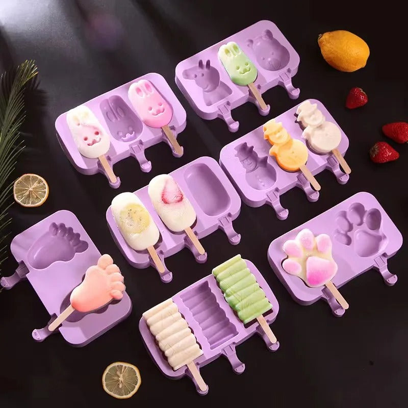 Silicone Ice Cream Mold Popsicle Siamese Molds with Lid DIY