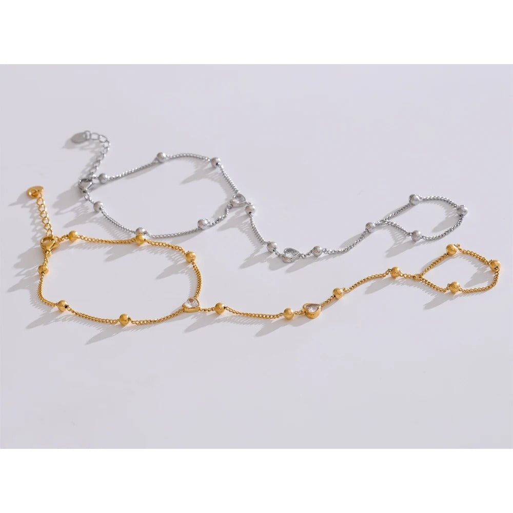 Trendy Stainless Steel Zircon Beads Back of Hand Chain Finger Bracelet