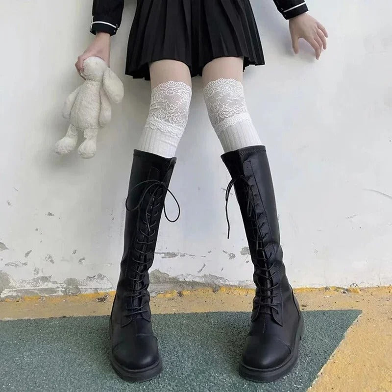 Solid Color Sexy Lace High Stockings Women Girls