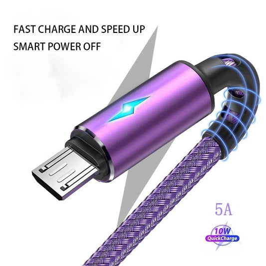 USB Cable 5A LED Fast Charging For Huawei Samsung Xiaomi Android