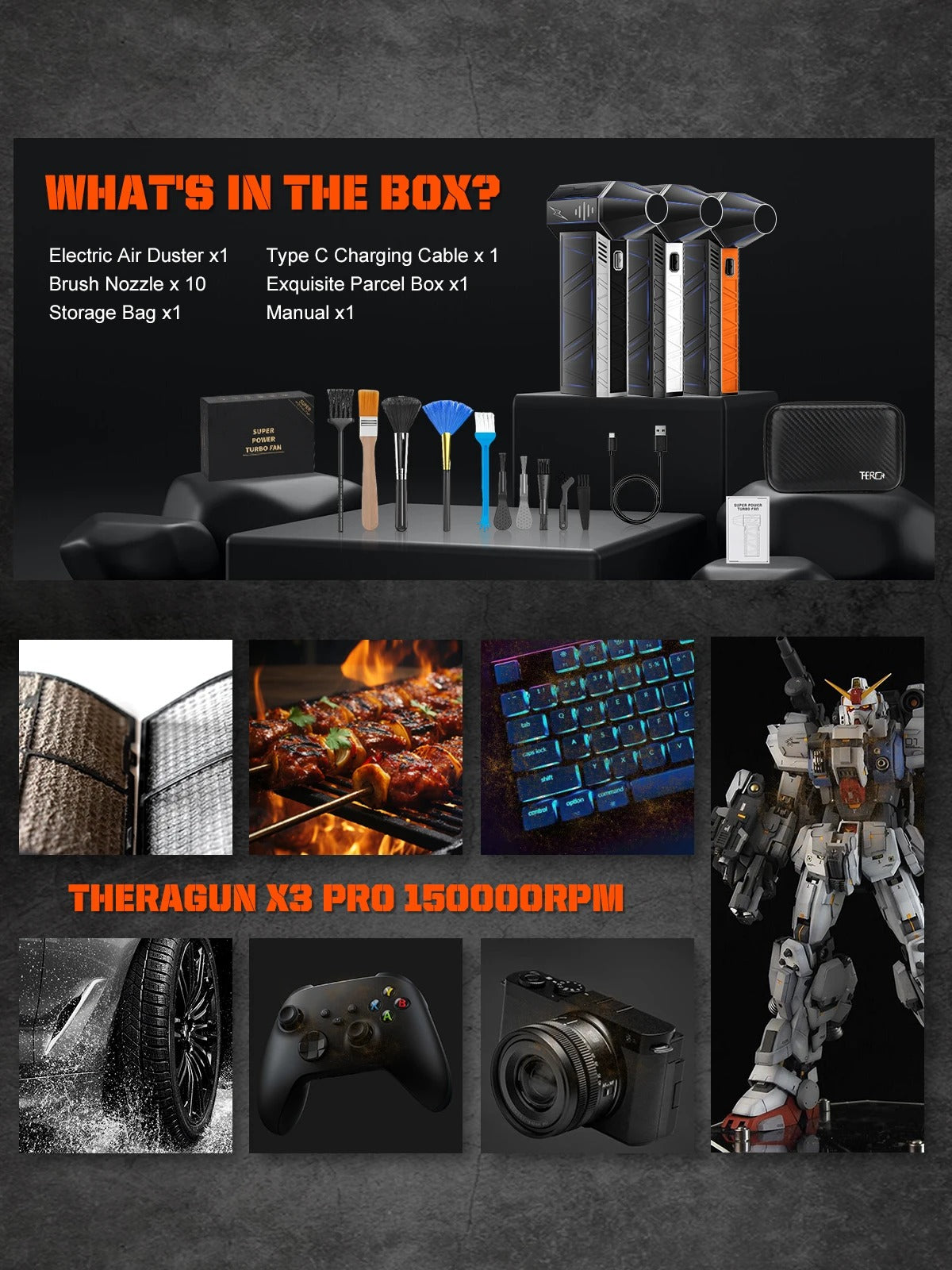 Mini Handheld Turbo Jet Fan-150000RPM Powerful Compressed air Duster for car