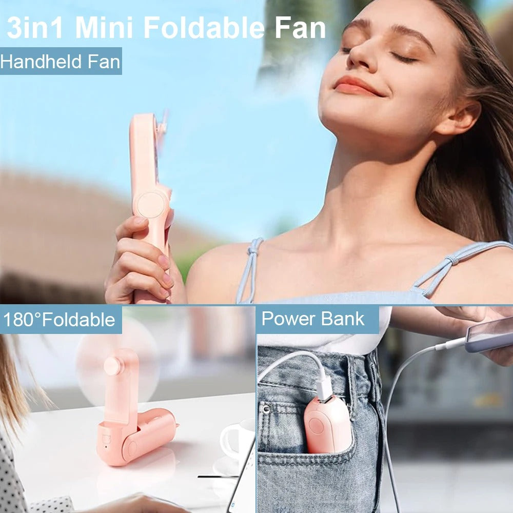 Portable Mini Handheld Fan Small Pocket Fan USB Rechargeable Battery Fan Folding