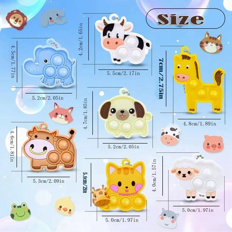 21Pcs Cartoon Animal Pop Keychain Hanging Stress Relief Toys