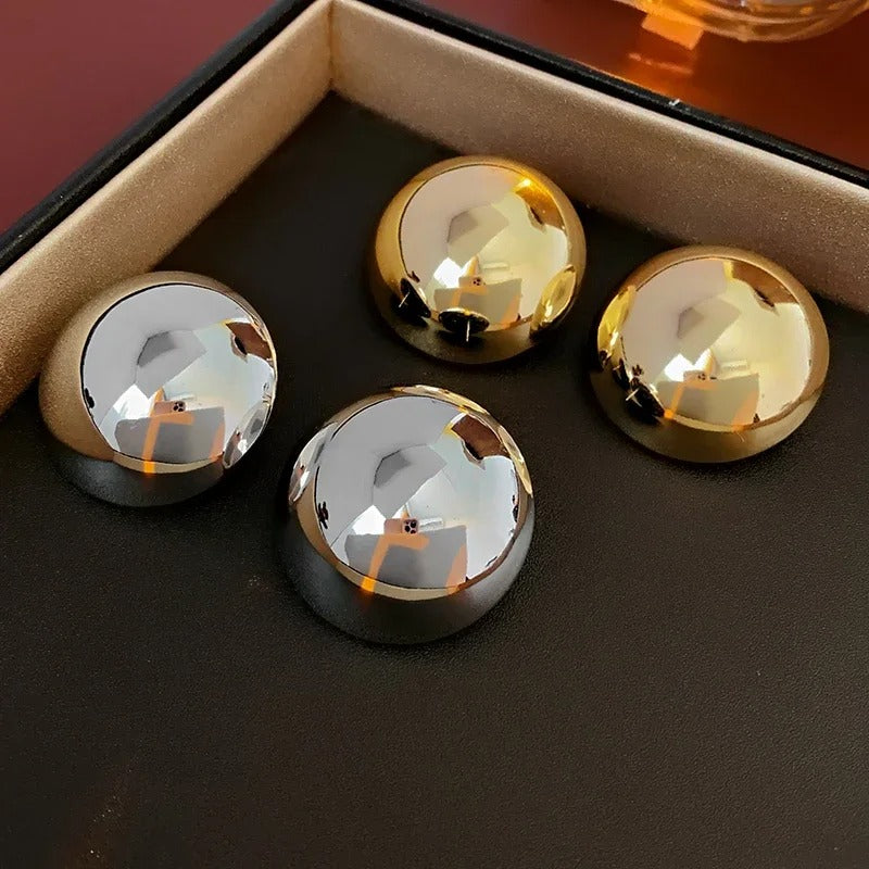Smooth Round Earrings For Women Big Ball Metal Stud