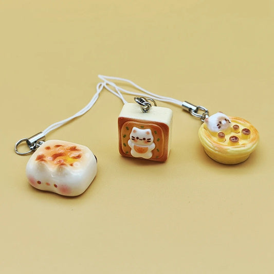 3pcs Set Japanese Style Cute Cat Bread Phone Keychains