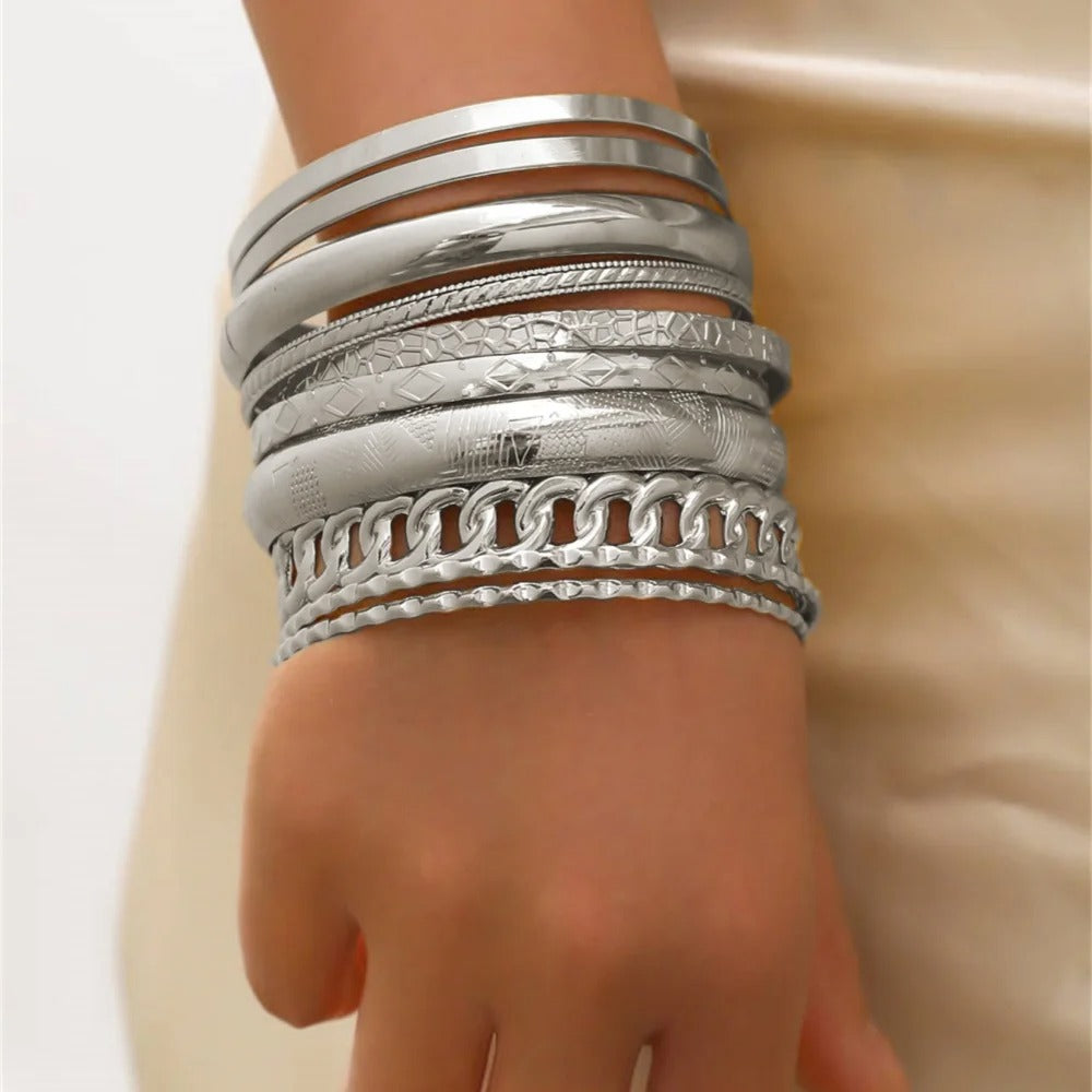 10pcs/set Metal Bangles Set For Women