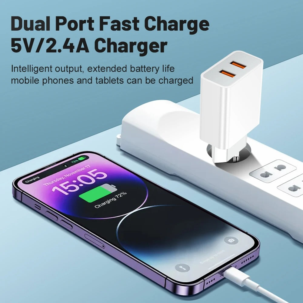 USB Charger 2 Ports Fast Charging Portable Mobile Adapter