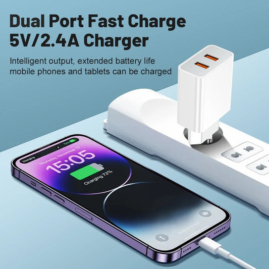 USB Charger 2 Ports Fast Charging Portable Mobile Adapter