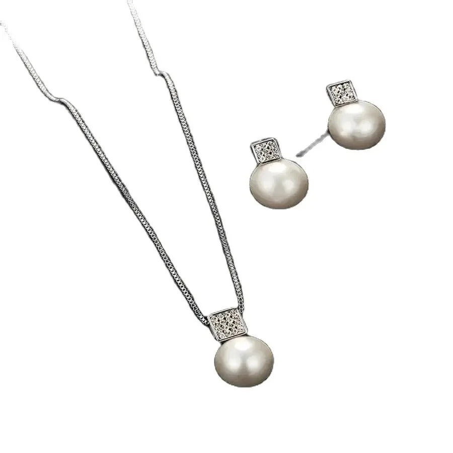 2 PCS Imitation Pearl Pendant Women Necklace Earring