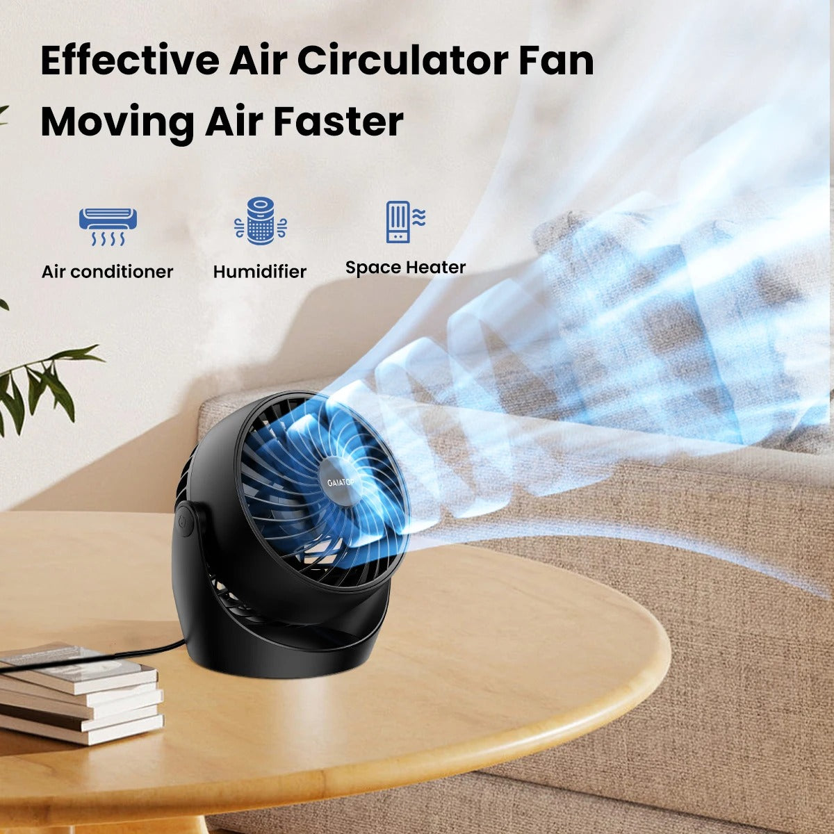 fan for bedroom strong airflow quiet desktop air circulator fan for whole room 360°