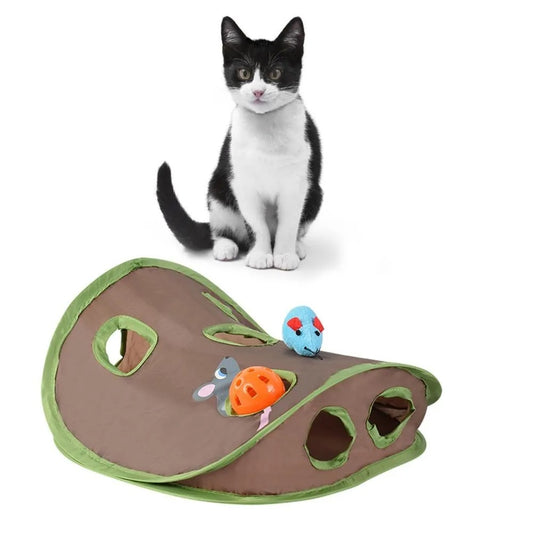Cute Pet Cat Interactive Hide Seek Game 9 Holes Tunnel Mouse Hunt