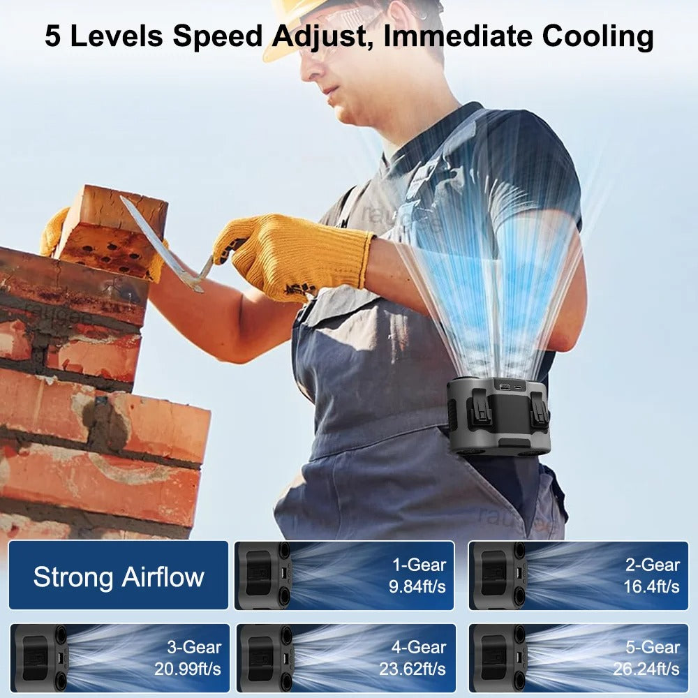 20000Mah Waist Fan Portable Clip Fan With Double Wind Outlet Mini Wearable