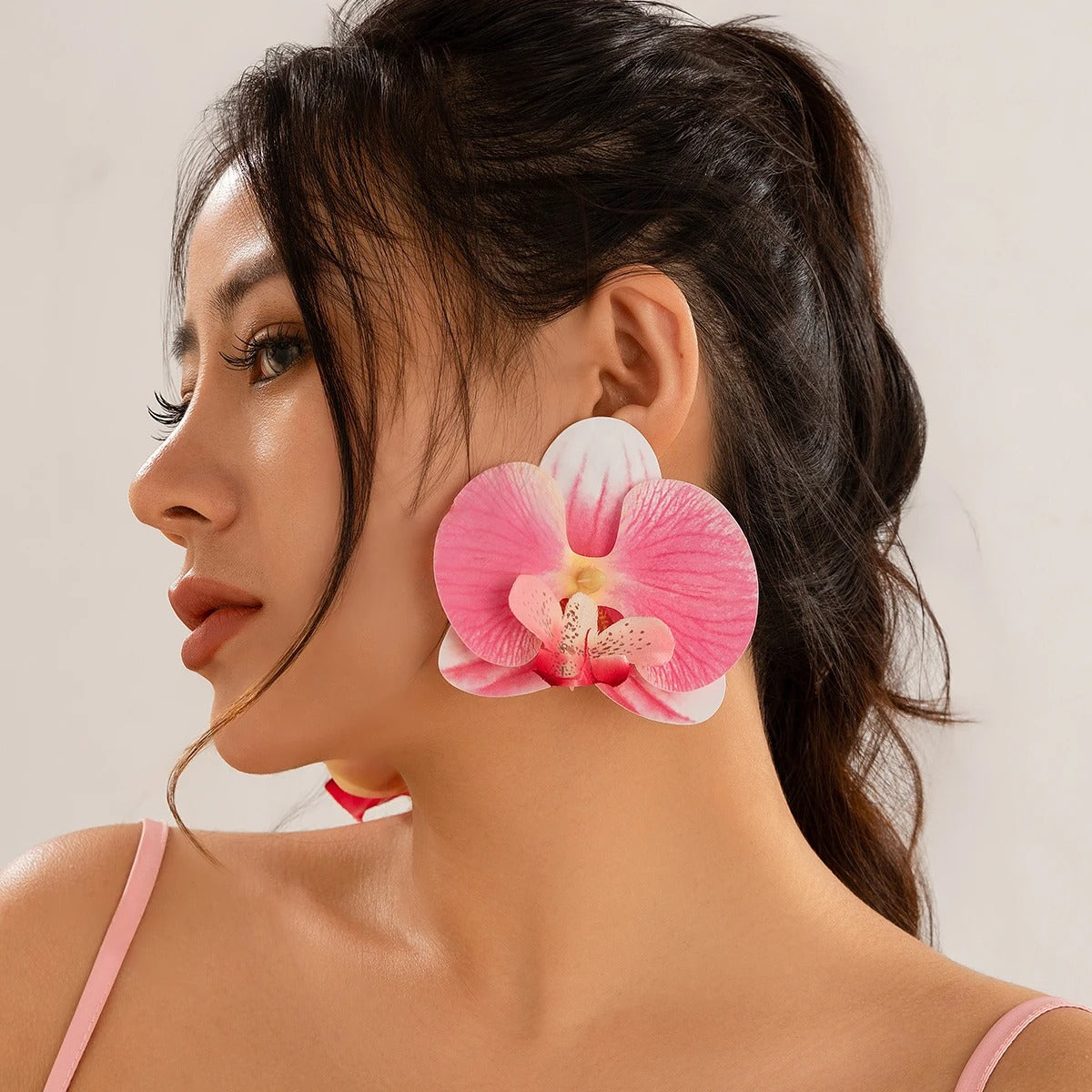 Classic Pink Butterfly Orchid Pendant Earrings