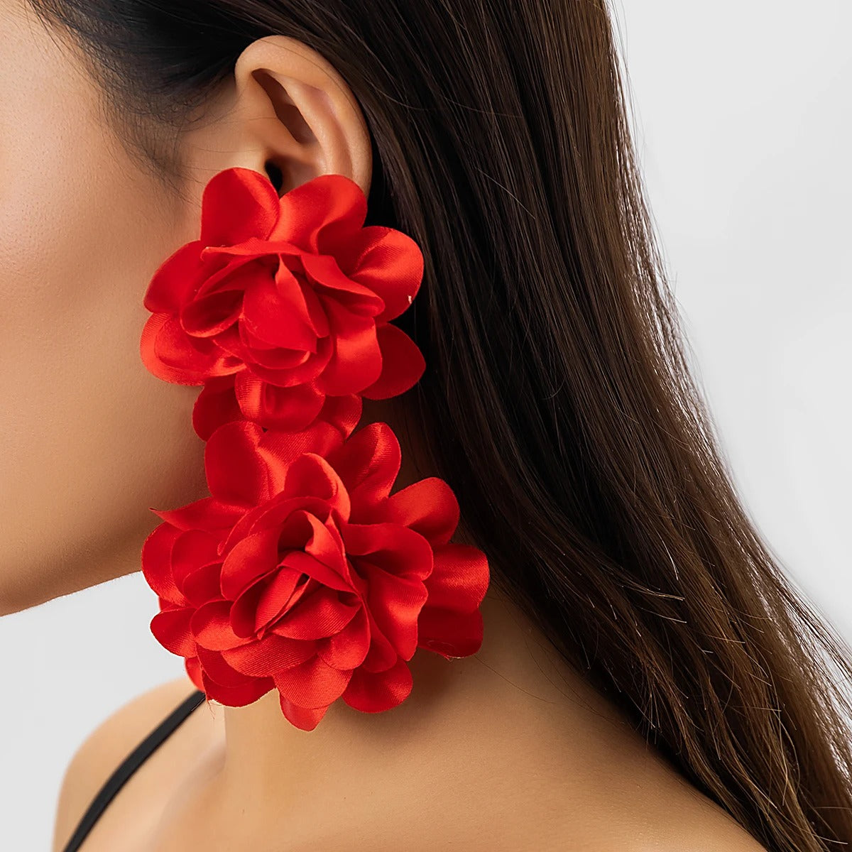 Exaggerated Red Petal Flower Drop Earrings