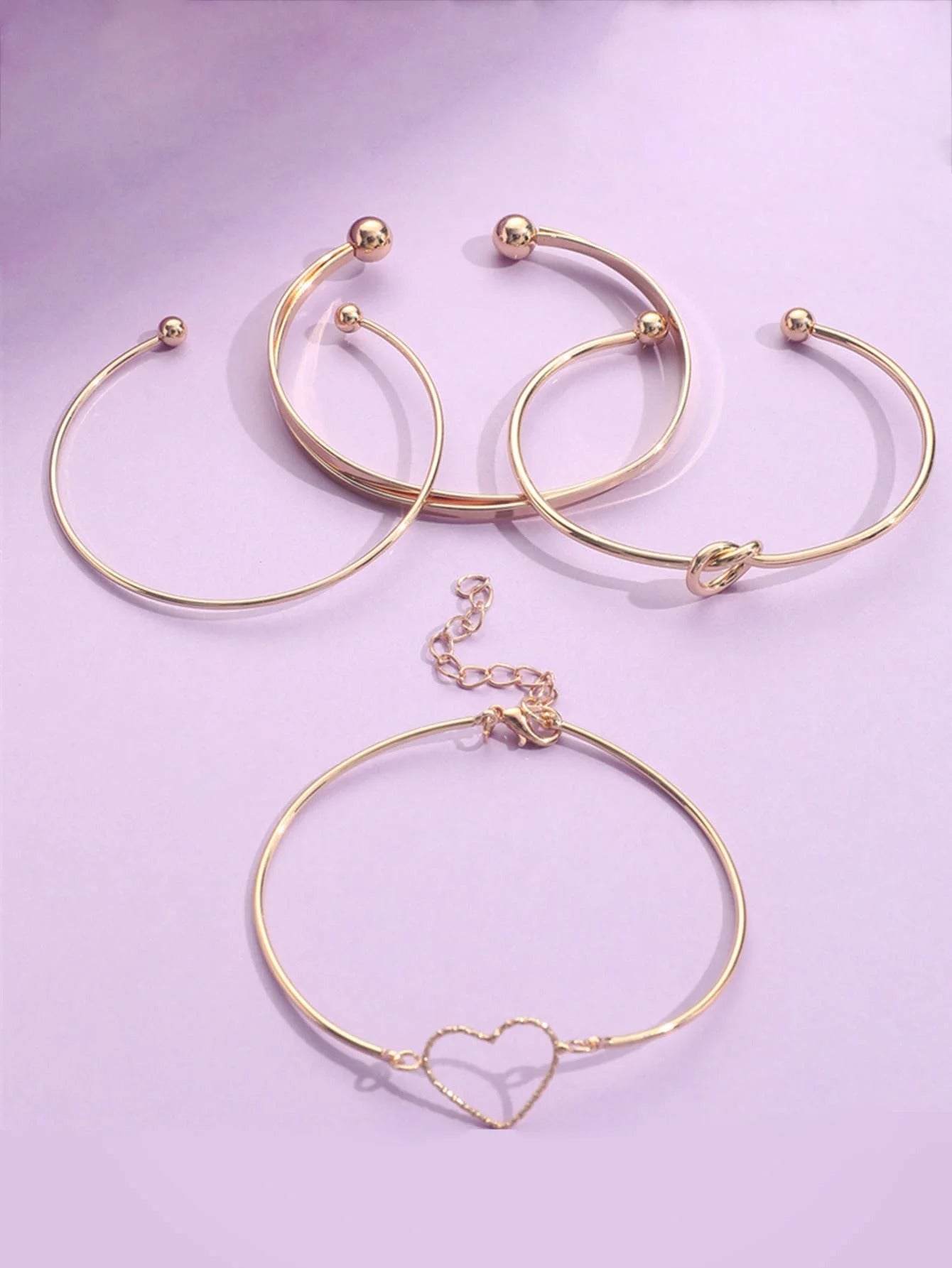 4Pcs/Set Trendy Geometry Charm Open Bracelets for Women