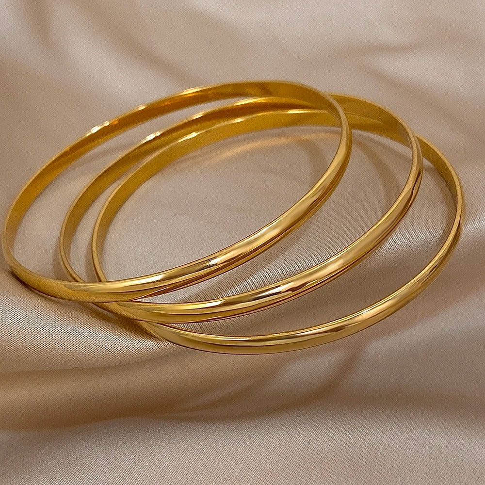 3pcs Glossy 18K Gold Plated Stainless Steel Bangle Bracelet