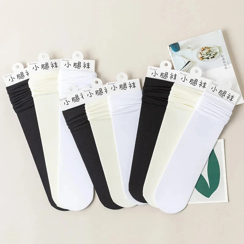 Solid Color Woman Socks Thin Knee High Socks