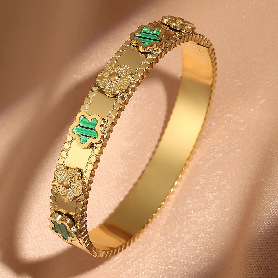 Fashion Five-leaf Flower Stainless Steel Bracelet Bangle