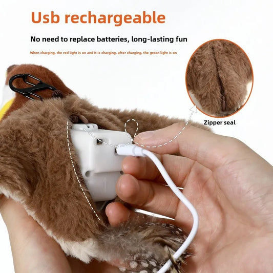 Touch Sensitive Plush Cat Toy Rechargeable Chirping Flapping Bird