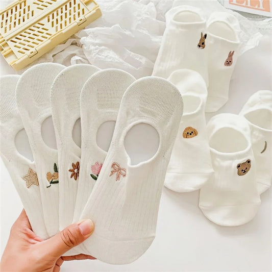 10 Pairs Women's boat socks summer white