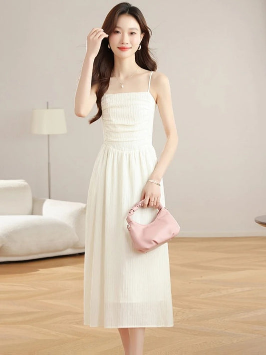 Spring Summer sling Dress Women Midi Dresses Female Sleeveless