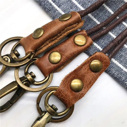 Cowhide Genuine Leather Lanyard Neck strap for mobile phone