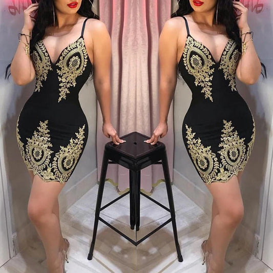 Sexy summer party halter dress Sleeveless slim-fit mini dress with low neck