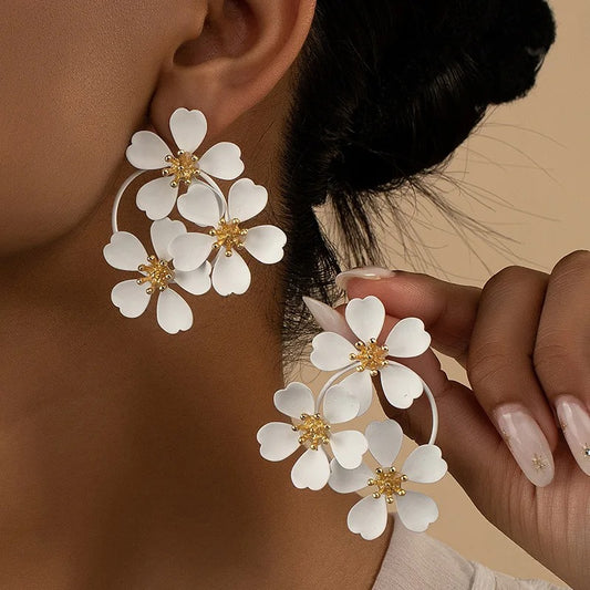 Trendy Black White Green Flower Drop Earrings for Women