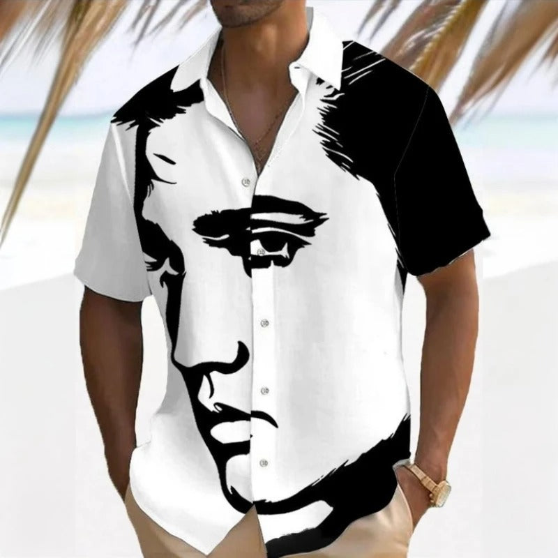 Men's Shirt 3d Face Print Short Sleeve Shirts Beach Casual