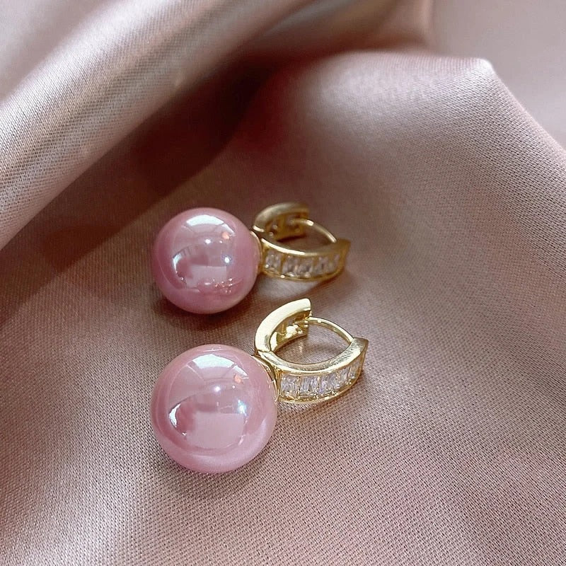 Sweet Pink/White Imitation Pearl Earrings for Women