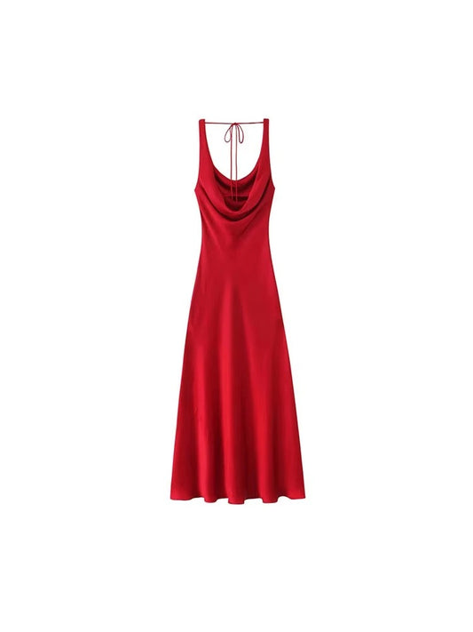 Asymmetric Long Dress for Women V-Neck Wide Strap Back