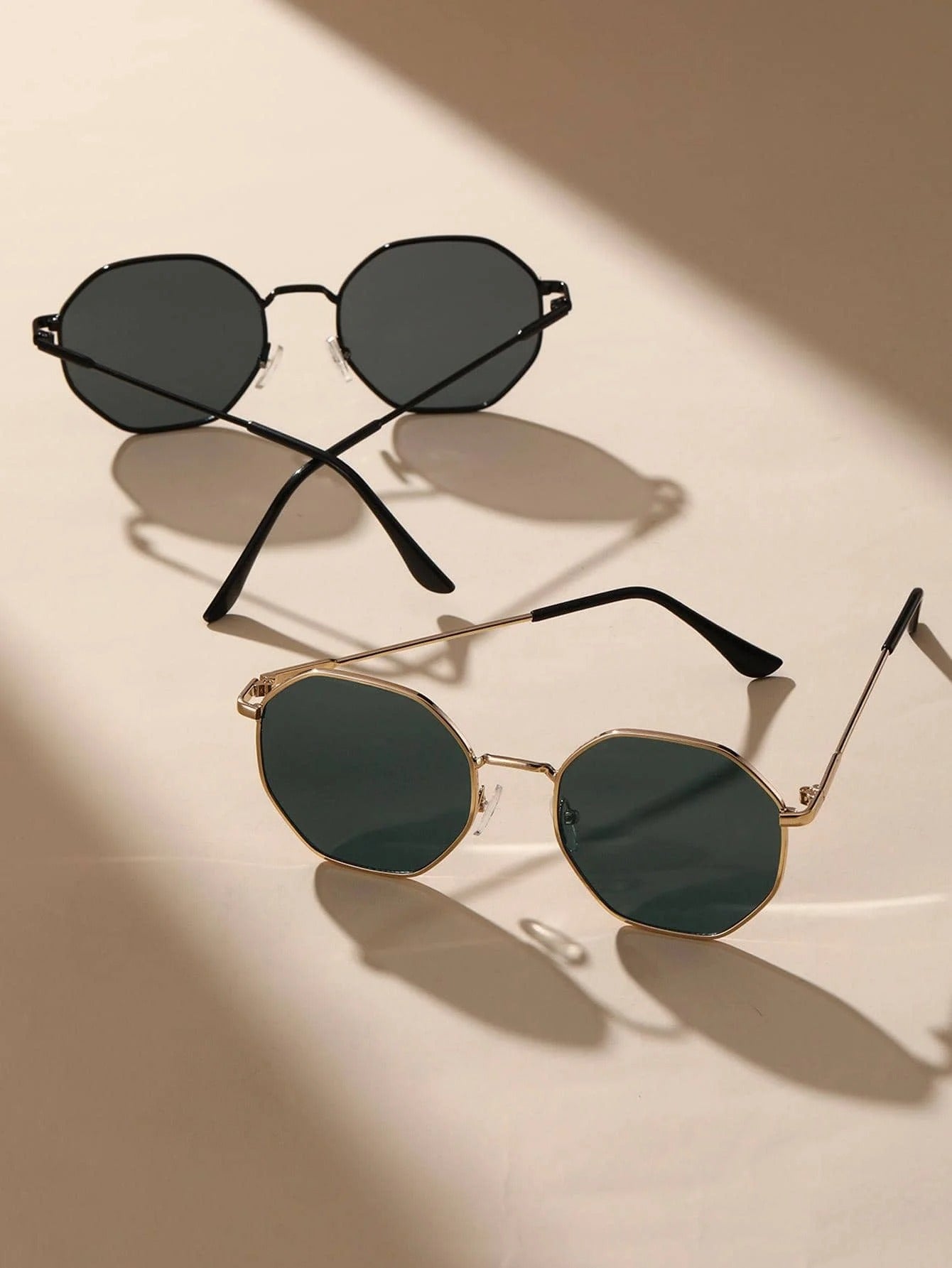 2 Pcs Metal Geometric Round Frame Fashion Classical Sunglasses Women