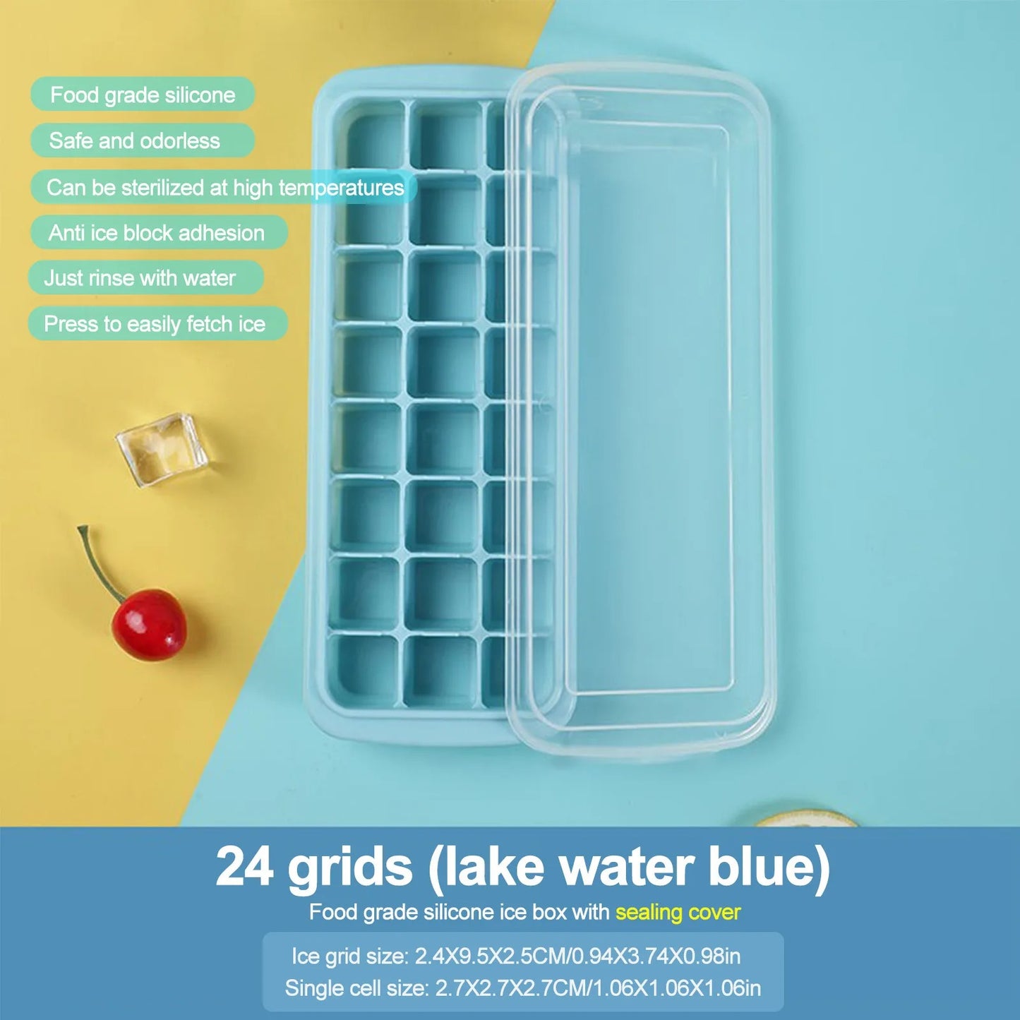 Silicone Ice Cubes Tray with Lid 24 Cubes Jelly Maker frozen Molds Easy-Release