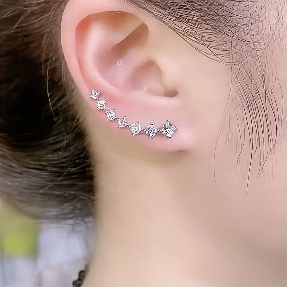 Gold Color Black White Gem 6 Rhinestone Ear Clip Earrings