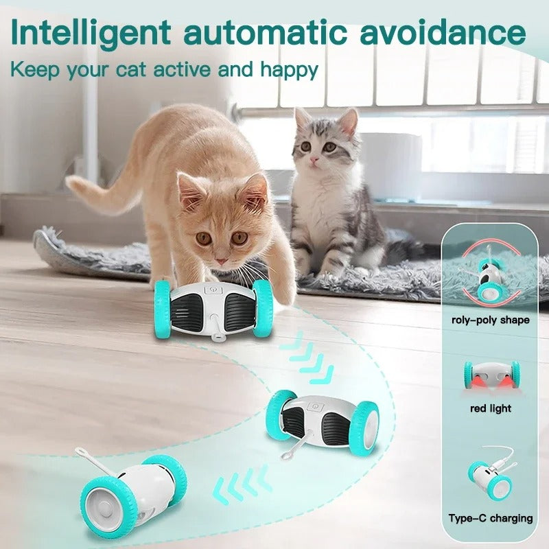 Cat Toy Interactive Smart Cat Balancing Car Moving Feather Cat Stick