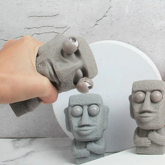 Stone man releases stress toy slowly rebounds soft Mooi statue squeeze eyes
