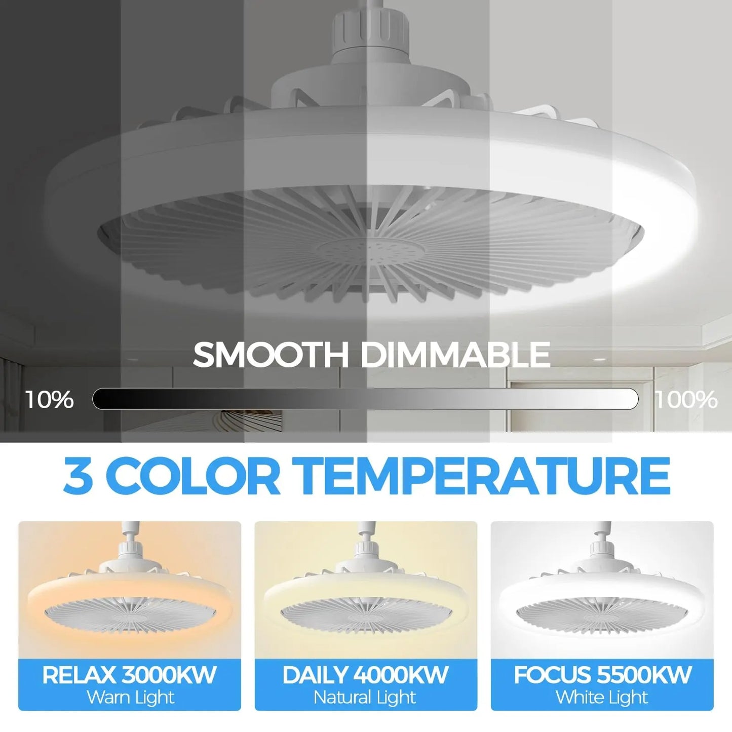 Socket Ceiling Fan With Light E27 3 Fan Speeds Dimmable 3 Light Colors Easy