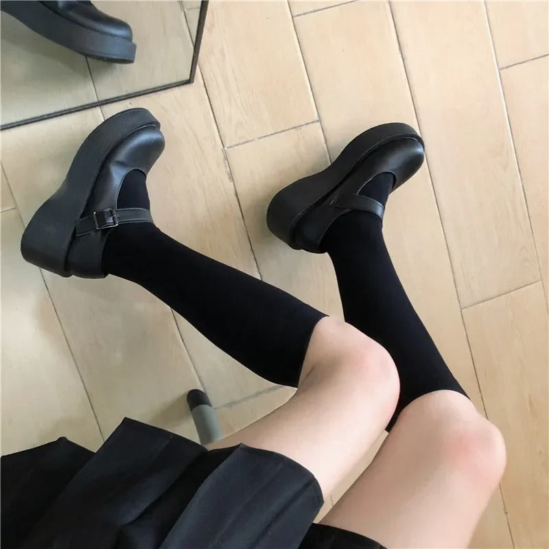 Solid Color Black White Long Socks Stockings