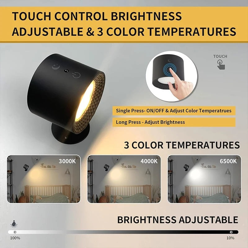 Led Double Head Wall Lamp Touch Control Remote 360 Rotatable