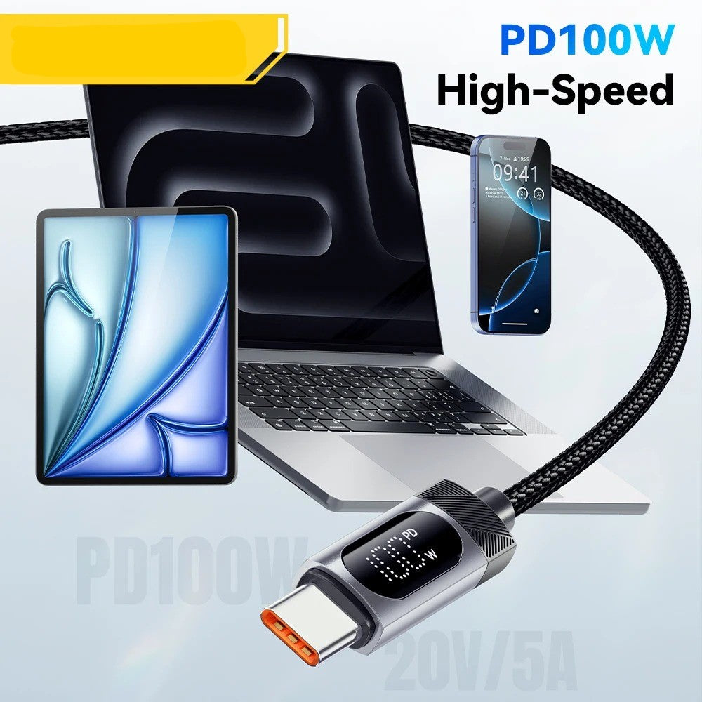 Digital Display USB C Cable For iPhone, Huawei 100W PD Fast Charging