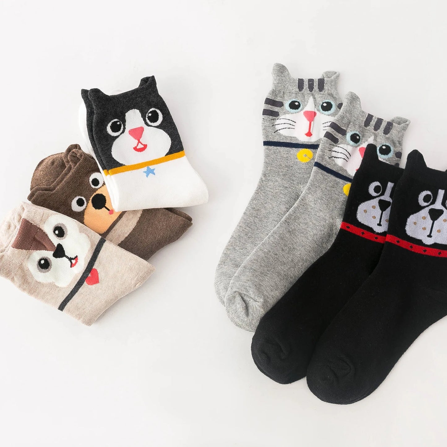 5 Pairs Women Socks Cartoon Cat Cute Funny